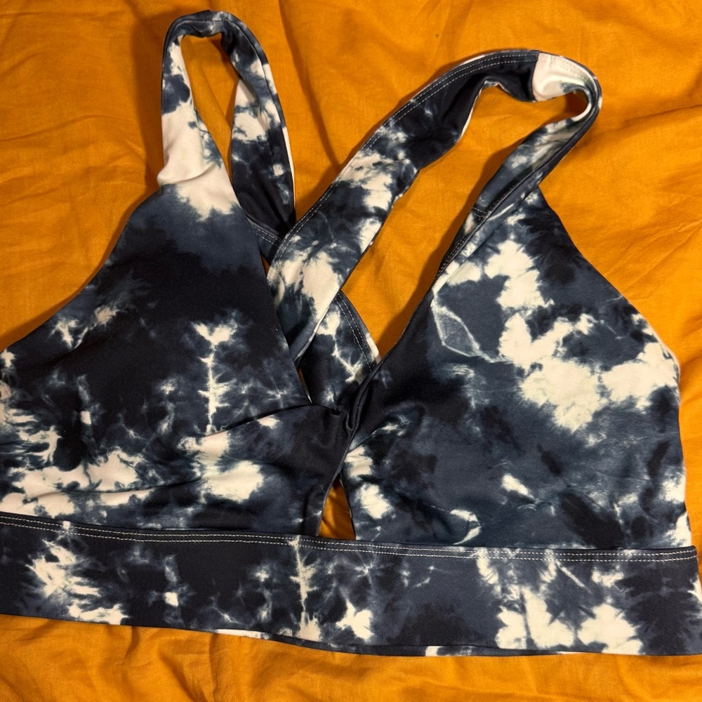 Fabletics Navy and White Tie-Dye Sports Bra